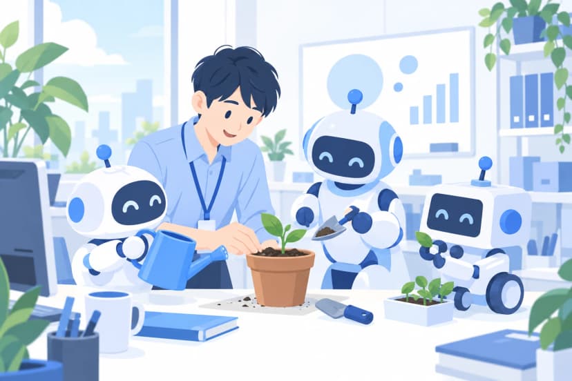 AIの使い方を、小さく試して育てていく(イラスト)
