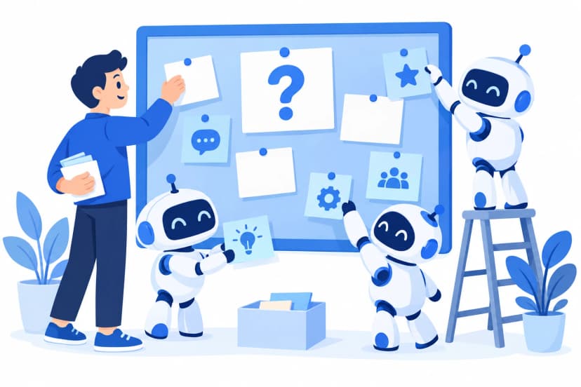 よくある質問の掲示板を、情シスの担当者とAIが一緒に作る(イラスト)