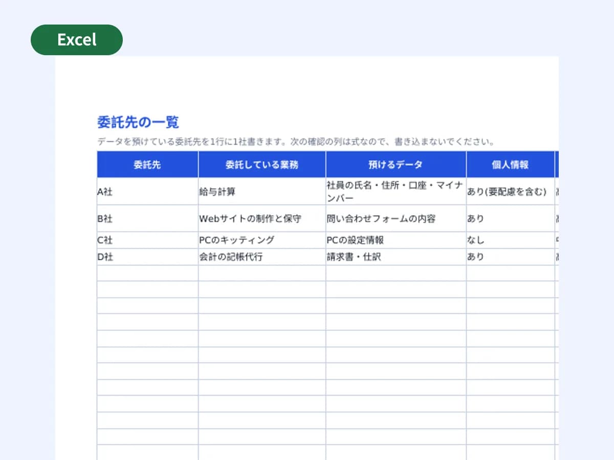 委託先のセキュリティ確認シートのプレビュー